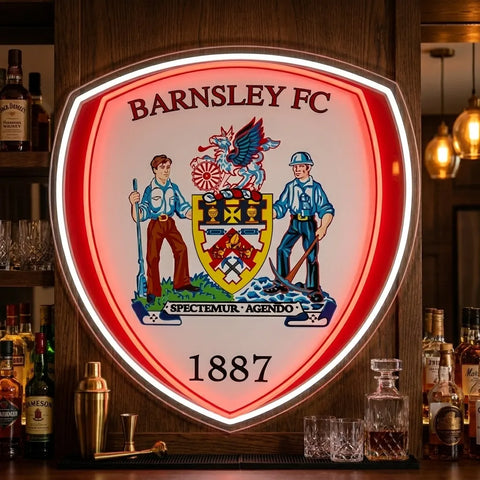 Neon-Schild mit Wappen des FC Barnsley
