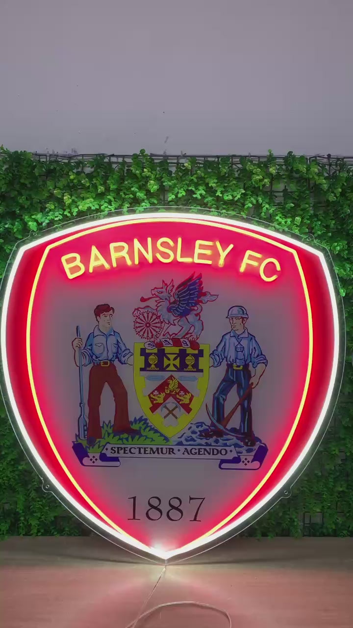 Neon-Schild mit Wappen des FC Barnsley